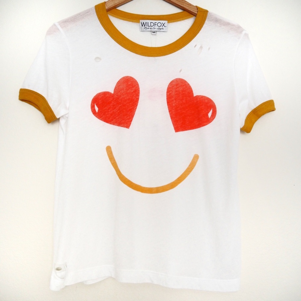 NWT Wildfox Smiley Face Distressed Tee